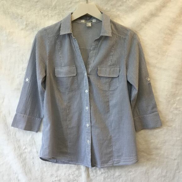 Forever 21 Blue & White Striped Button Shirt - Picture 7 of 8